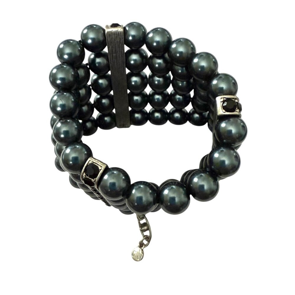 Cabi Heritage Black Pearl Bracelet Silver Tone Rhinestone Blue Gray 5 Strand - Picture 4 of 11